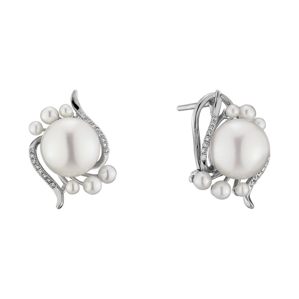 Náušnice s perlou a diamanty Tear of Mermaid