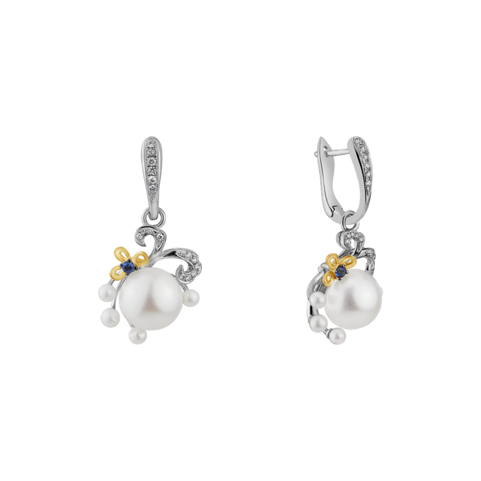 Náušnice s diamanty, perlami a safíry Nymph Signature