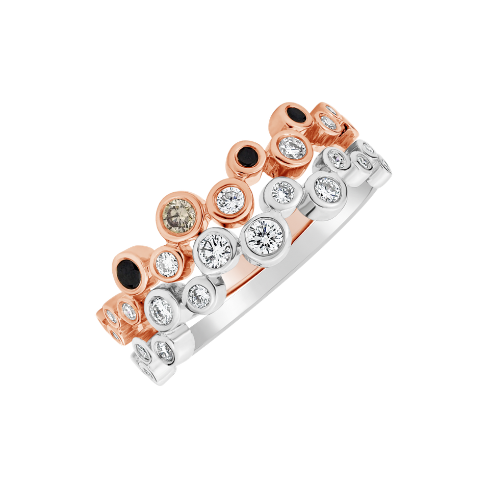 Prsten s bílými, hnědými a černými diamanty Virgin Tears