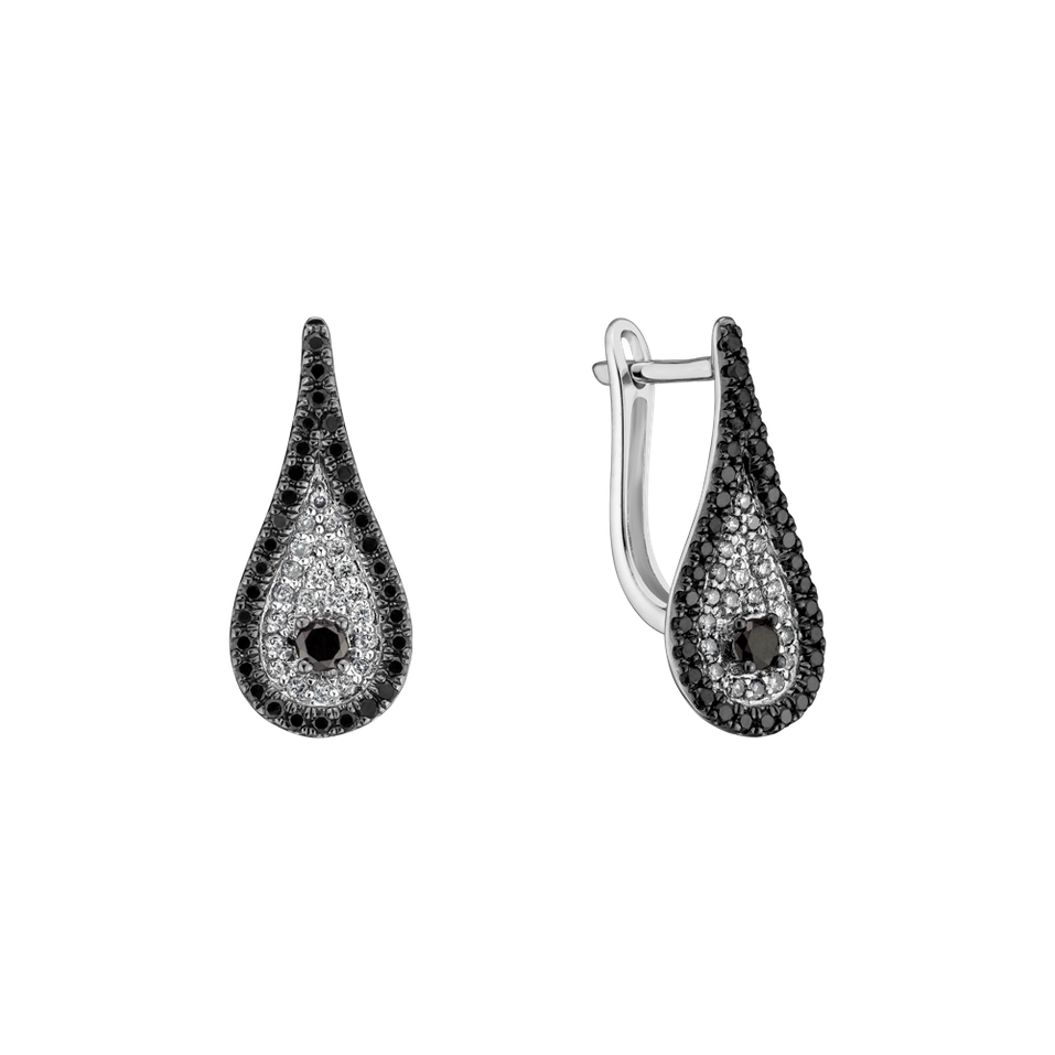 Náušnice s černými a bílými diamanty Tears of Joy