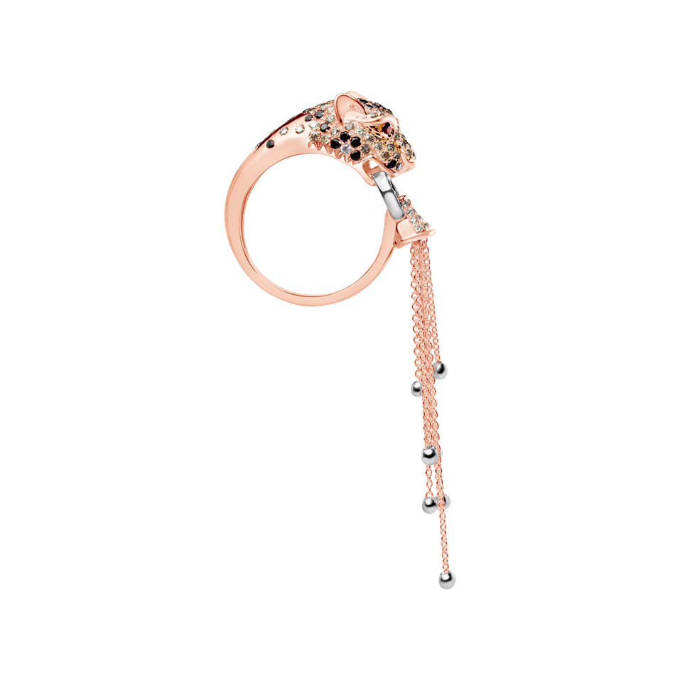 Prsten s bílými, hnědými a černými diamanty a rubíny Luxury Jaguar