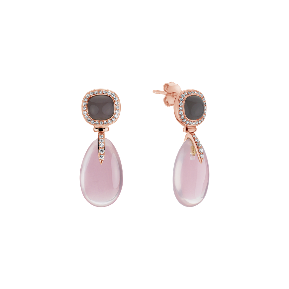 Náušnice s růženínem, diamanty a měsíčním kamenem Kahili