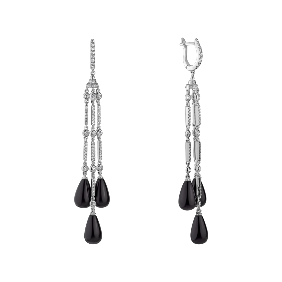 Náušnice s diamanty a onyxy Royal Dazzle