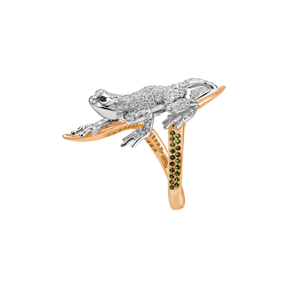 Prsten s černými a bílými diamanty a granáty Luxury Frog