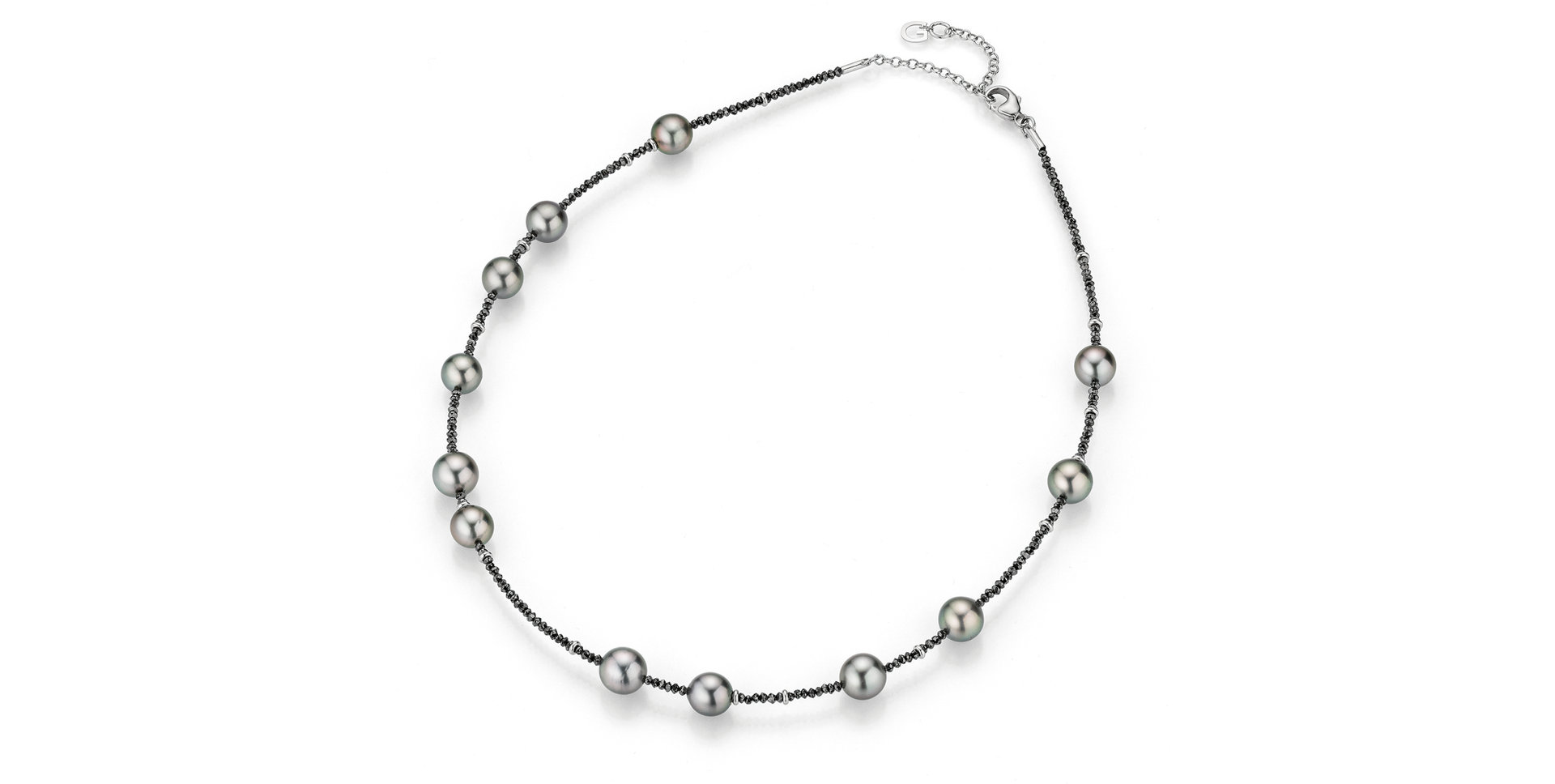 Náhrdelník s diamanty a mořskými stříbrnými tahitskými perlami Castaway