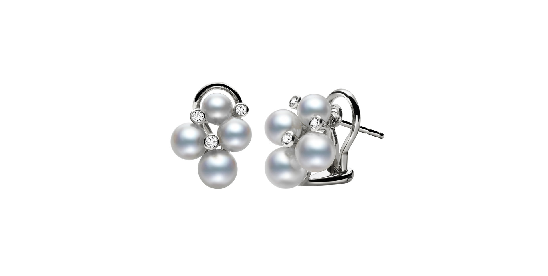 Náušnice s diamanty a mořskou bílou perlou Akoya Bubble Pearl