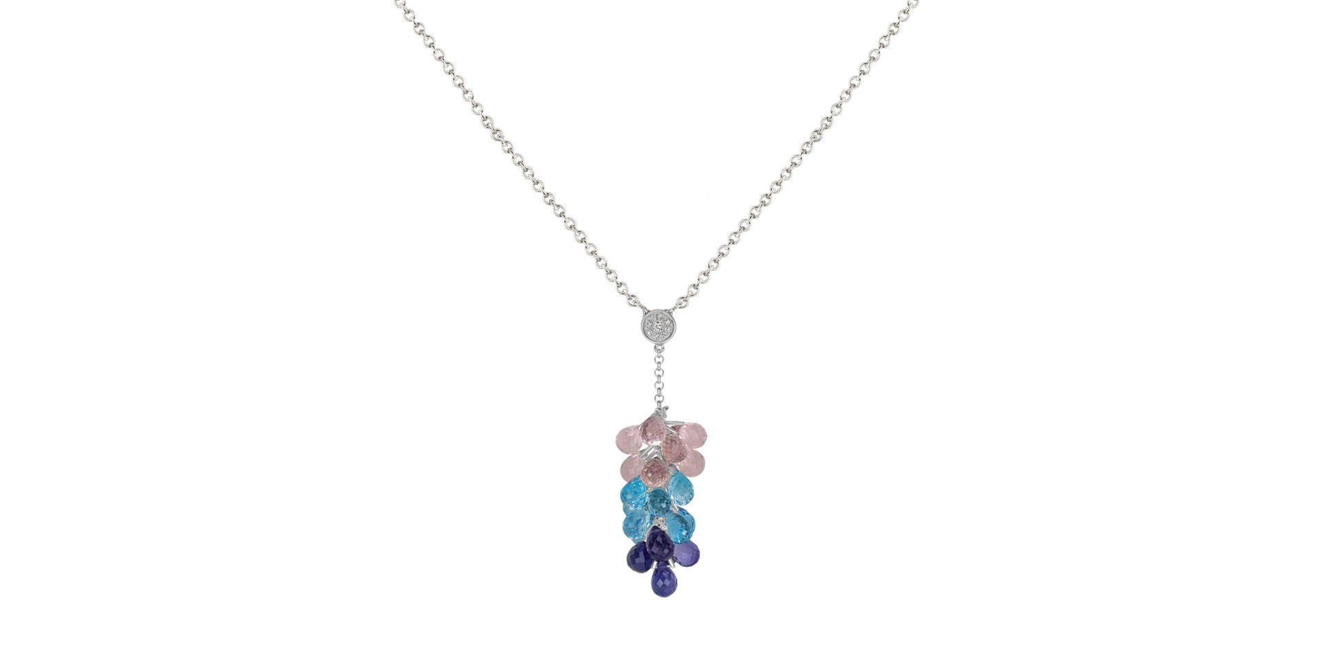 Náhrdelník s růženínem, topazem, ametystem a diamanty Coral Cascade