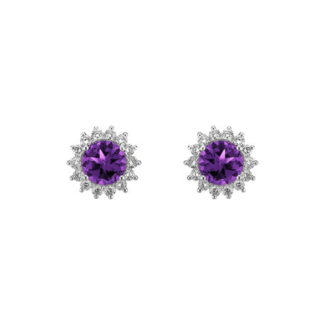 Náušnice s diamanty a ametystem Lilac Flower