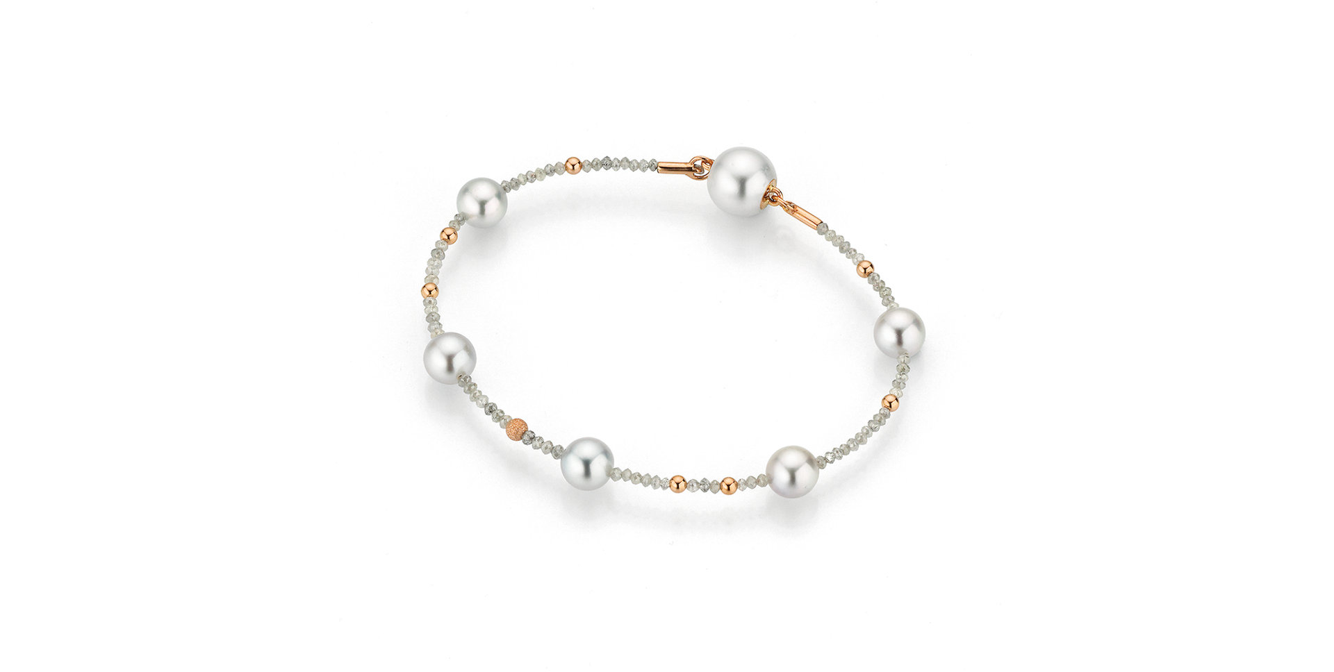Náramek s diamanty a mořskými šedými perlami Akoya a bílými Jižními perlami Castaway
