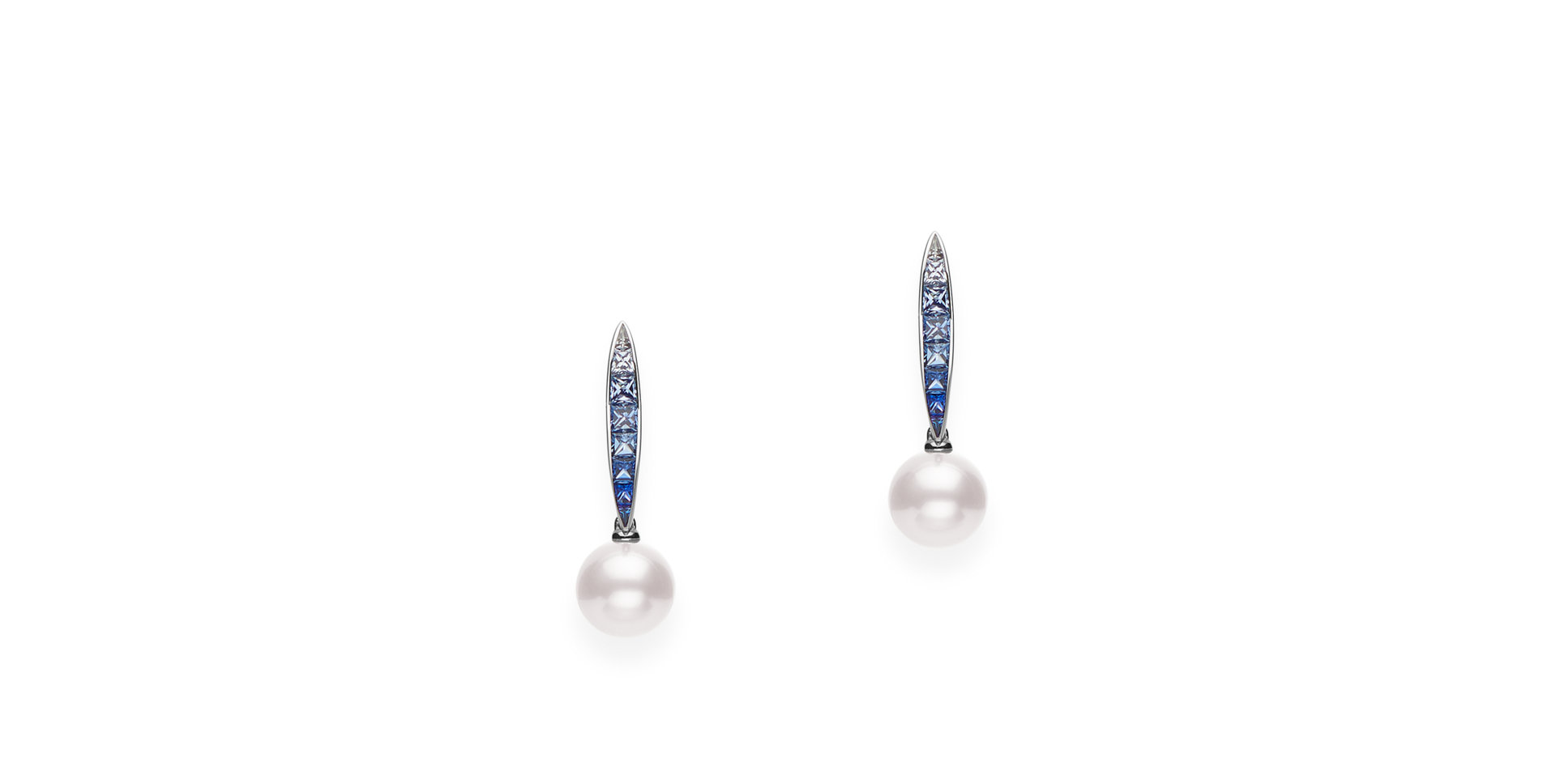 Náušnice se safíry a mořskou bílou perlou Akoya Ocean
