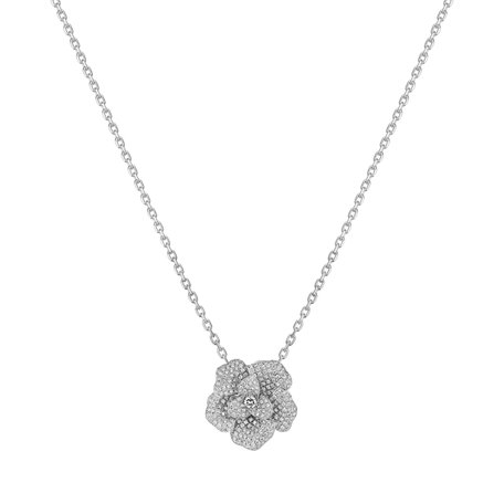 Přívěsek s řetízkem 14kt bílé zlato s diamantem Pristine Rose
