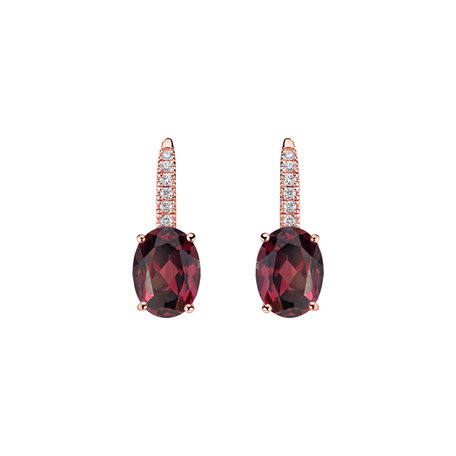Náušnice s diamanty a rhodolitem Niké Elegance