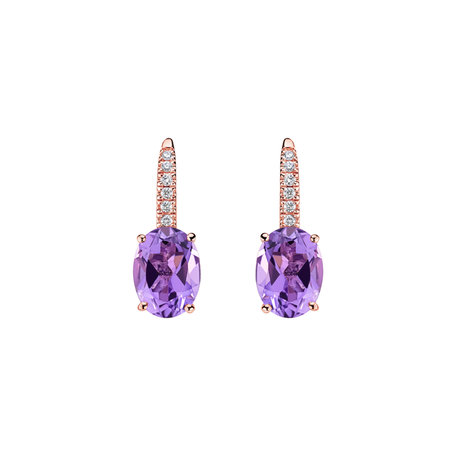 Náušnice s diamanty a ametystem Niké Elegance