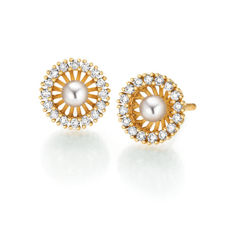Náušnice s diamanty a perlou Swing Boho Pearl