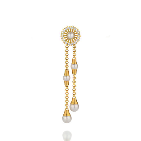 Náušnice s diamanty a perlou Swing Boho Pearl