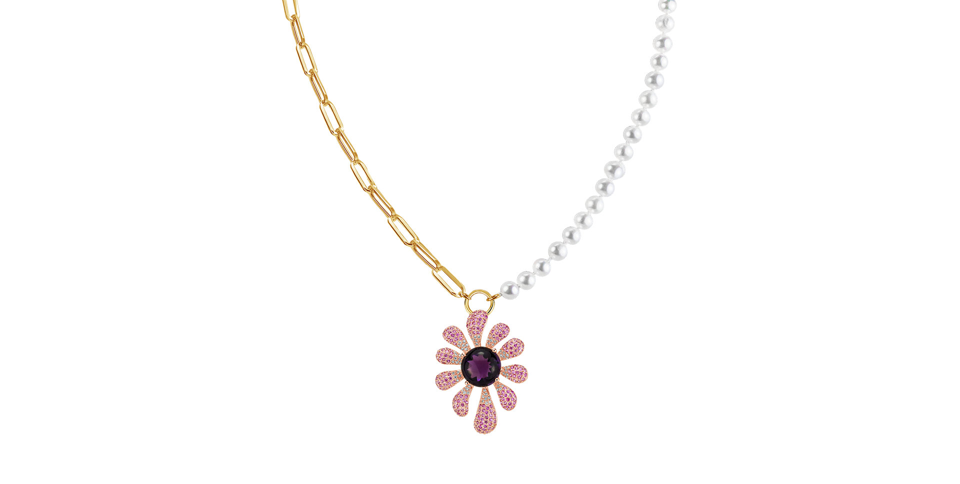 Náhrdelník s diamanty, drahokamy a perlou Rosales