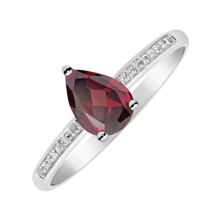 Prsten s diamanty a rhodolitem Teardrop