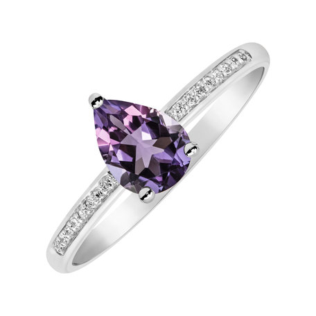 Prsten s diamanty a ametystem Teardrop