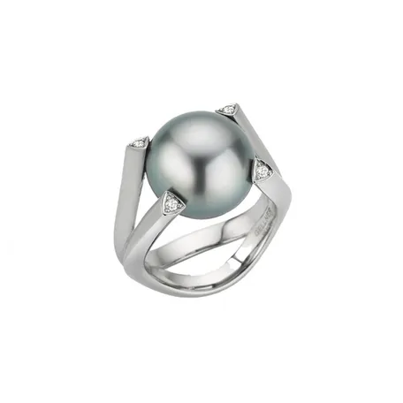 Prsten s diamanty a perlou Wave