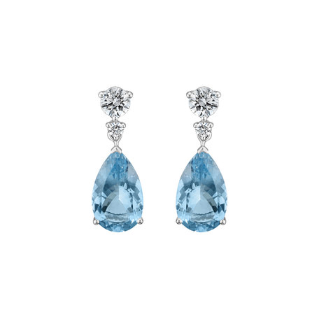 Náušnice s diamanty a akvamarínem Royal Tears