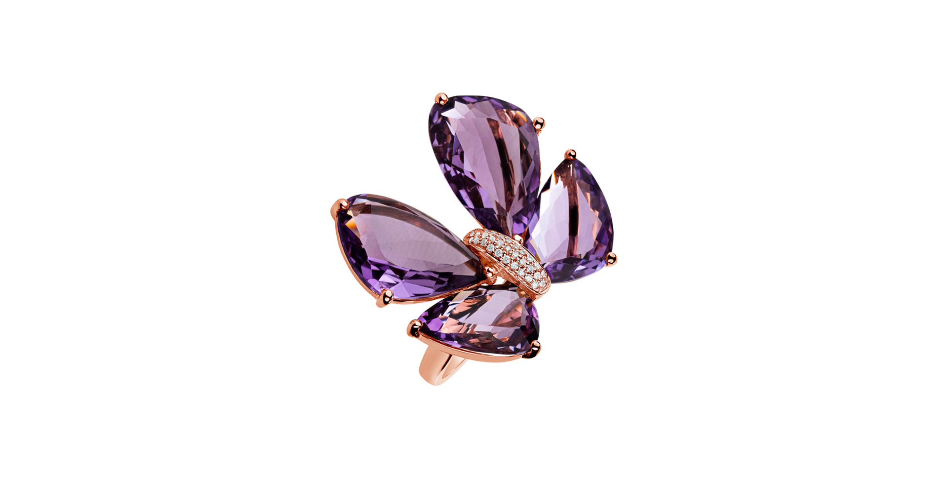 Prsten s diamanty a ametysty Dreamy Butterfly