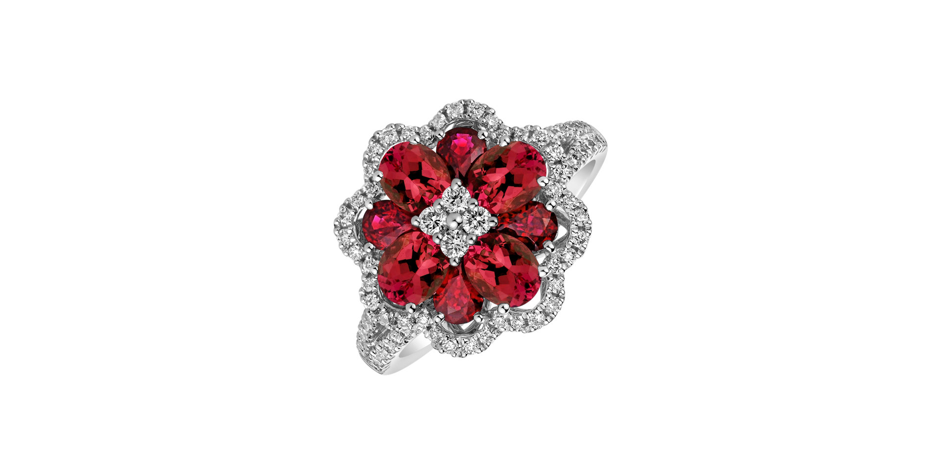 Prsten s diamanty a rubíny Ruby Blossom