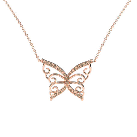 Náhrdelník s hnědými a bílými diamanty Butterfly