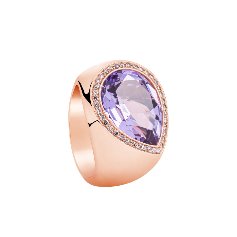 Prsten s diamanty a ametystem Viventia