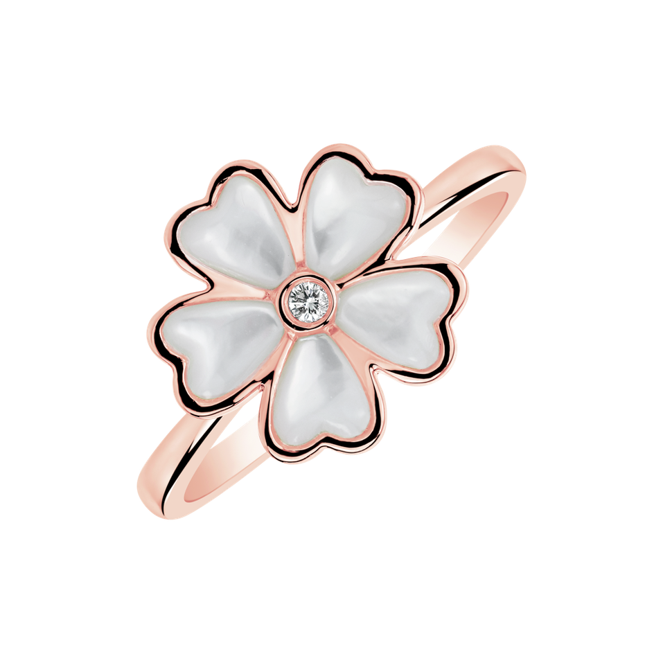 Prsten s diamantem a perletí Blossoming Meadow