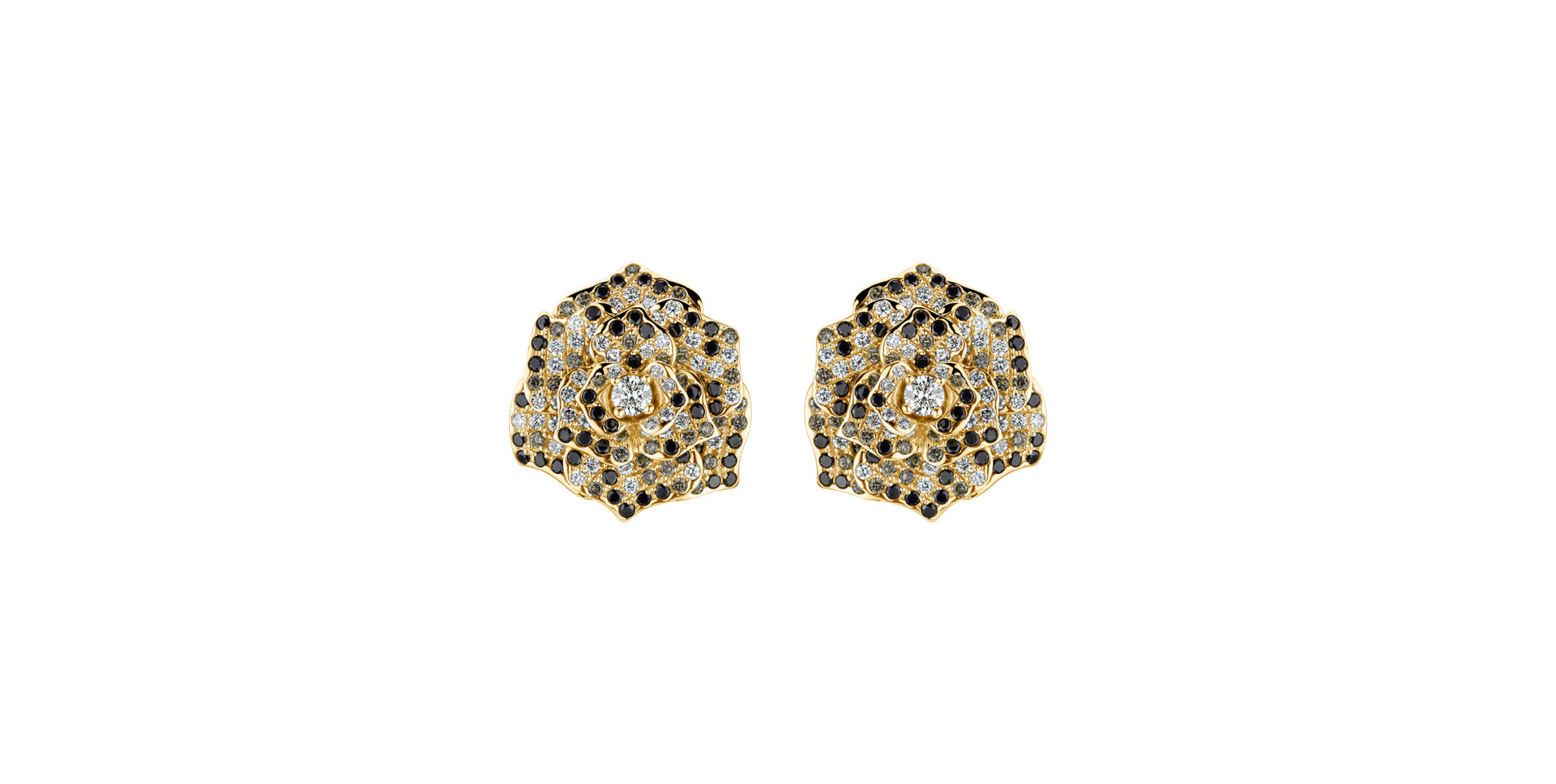 Náušnice s bílými, hnědými a černými diamanty Witching Rose