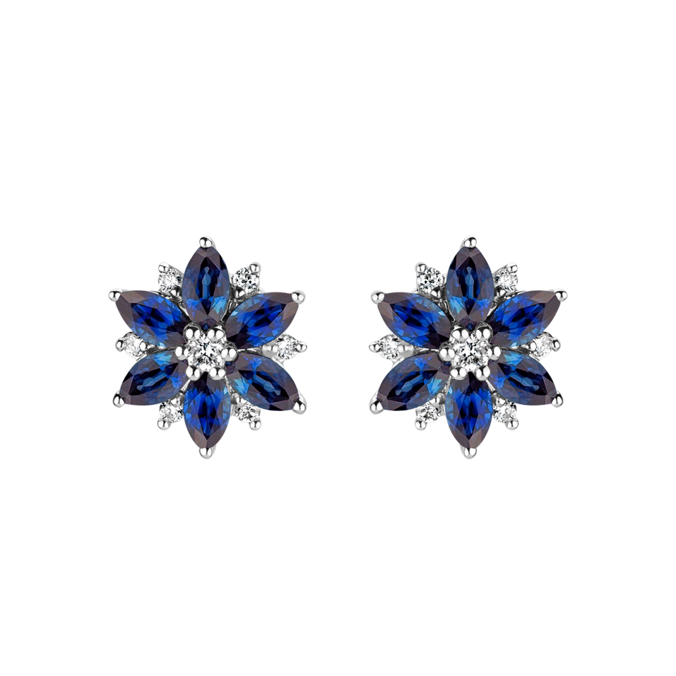 Náušnice s diamanty a safírem Magic Flower