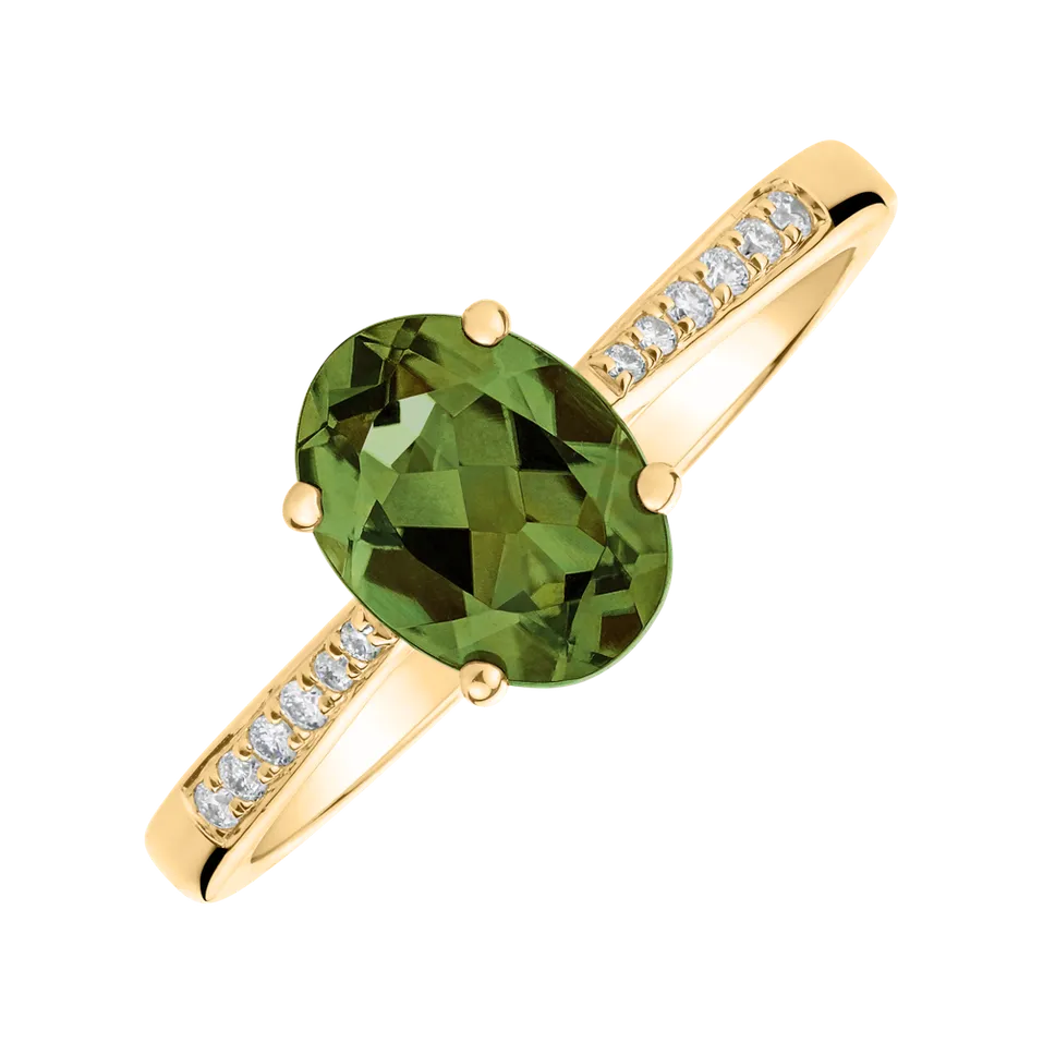 Prsten s diamanty a turmalínem green Bonbon