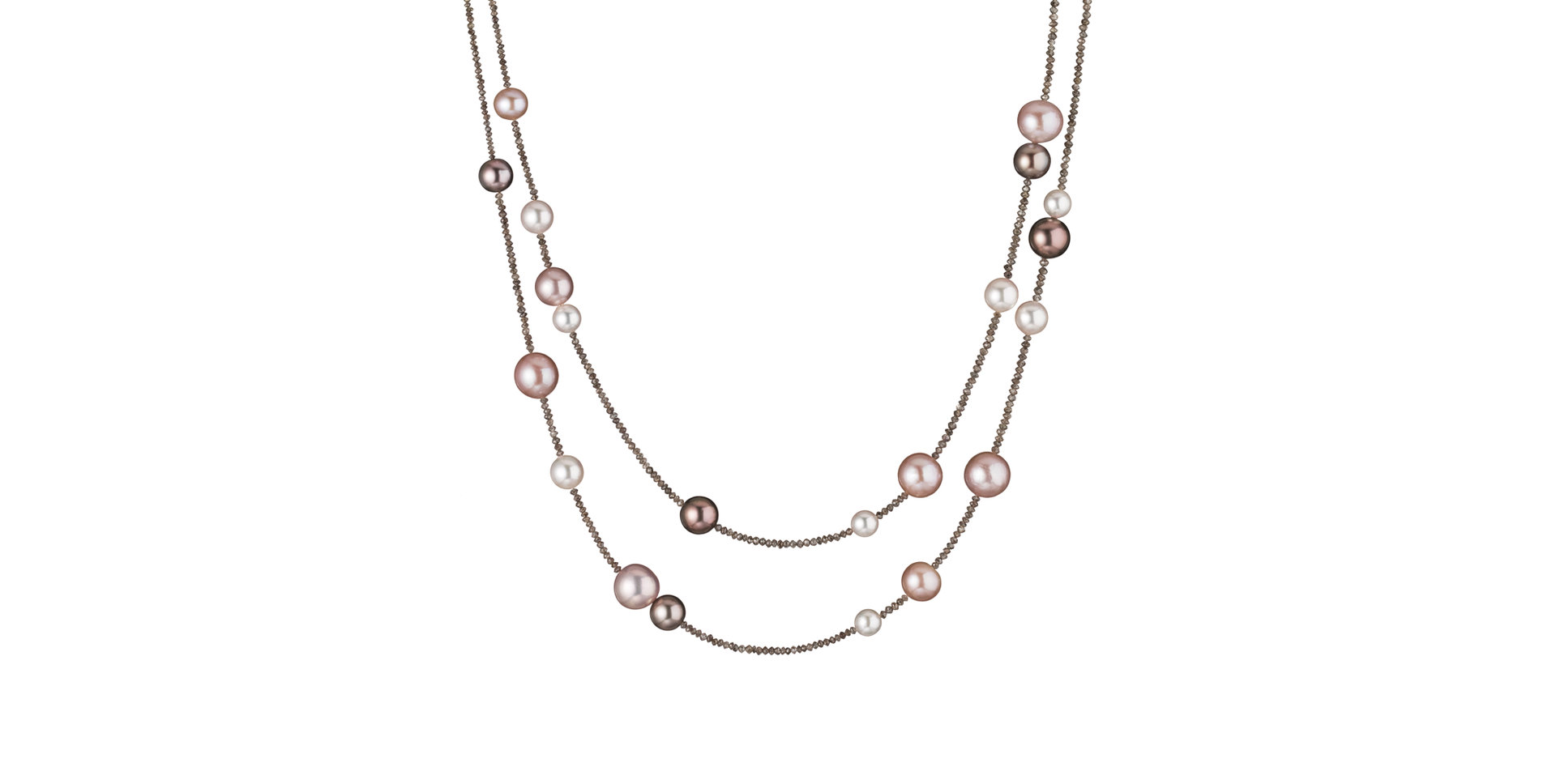 Náhrdelník s diamanty a mořskými bílými perlami Akoya a hnědými tahitskými perlami Castaway