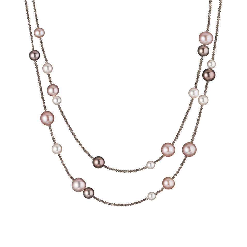 Náhrdelník s diamanty a mořskými bílými  perlami Akoya a hnědými tahitskými perlami Castaway