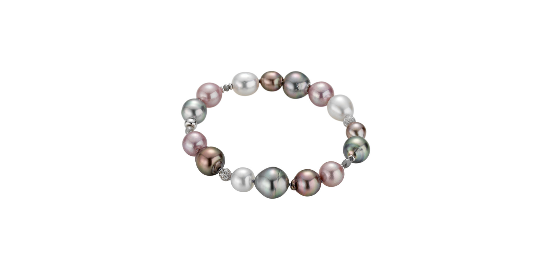 Náramek s diamanty a mořskými bílými perlami a multicolor tahitskými perlami Metropolitan