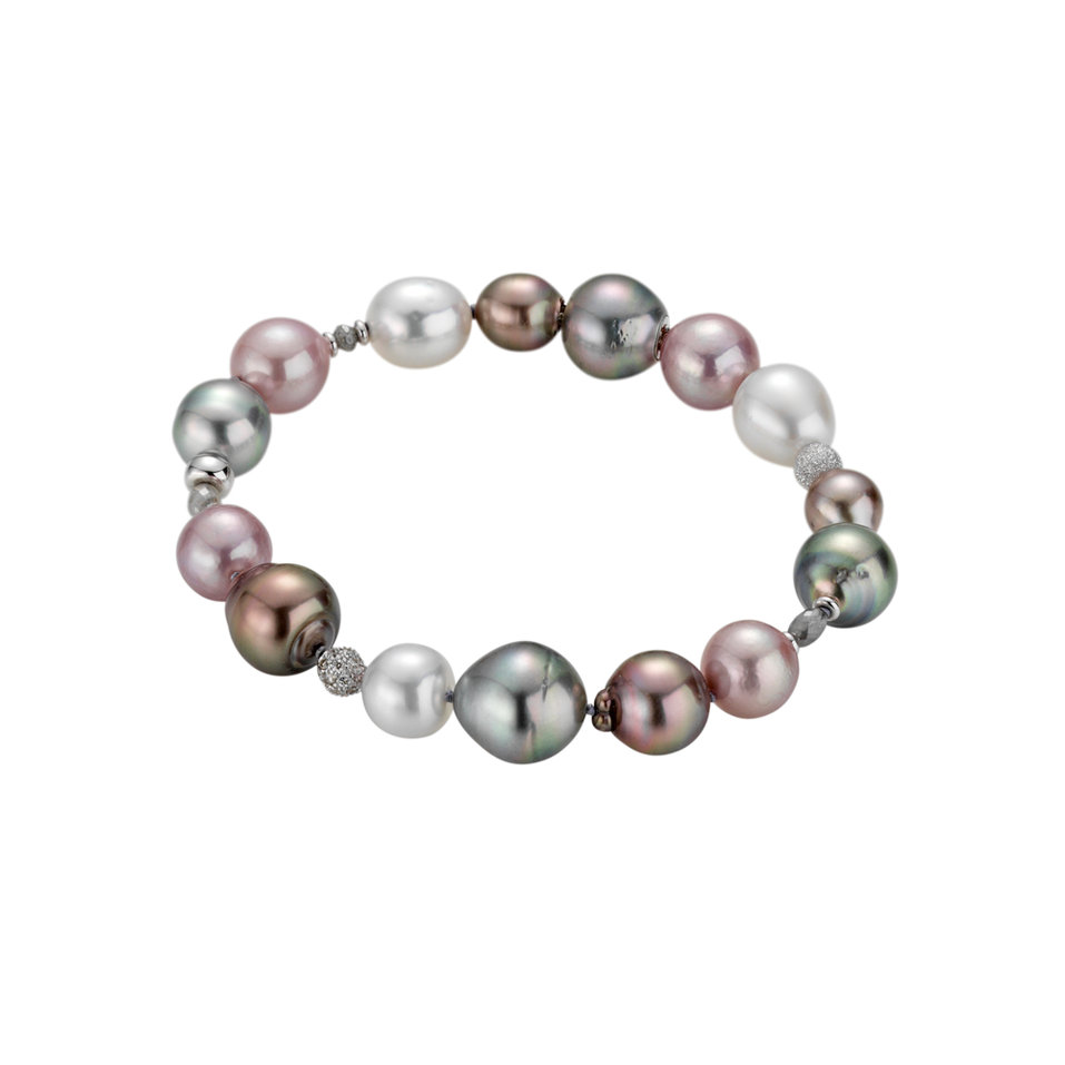 Náramek s diamanty a mořskými bílými perlami a multicolor tahitskými perlami Metropolitan