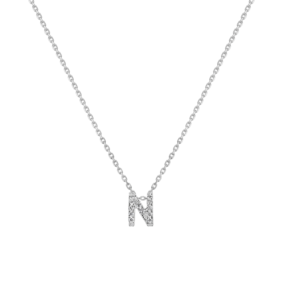 Náhrdelník 14kt bílé zlato s diamantem Glittering Letter N