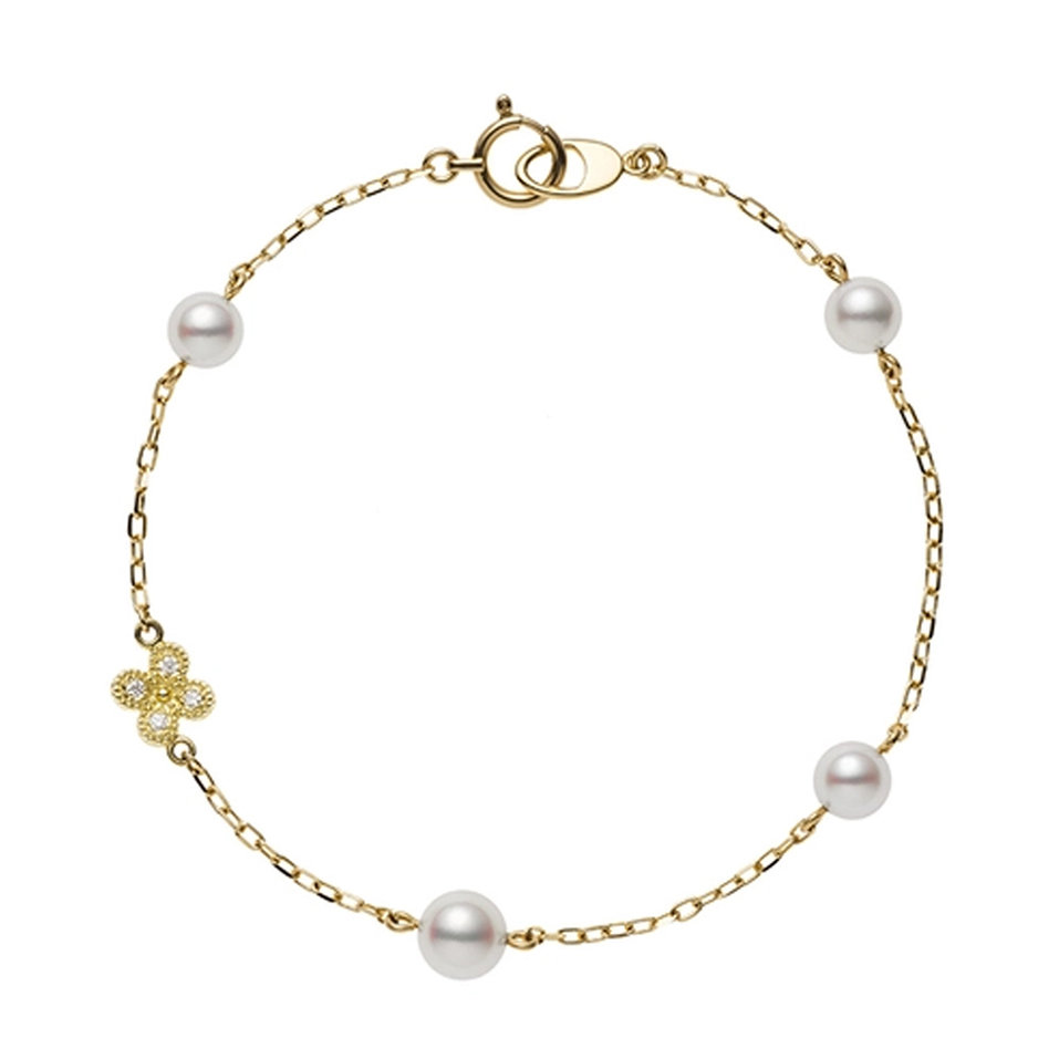 Náramek s diamanty a perlami Akoya Cultured