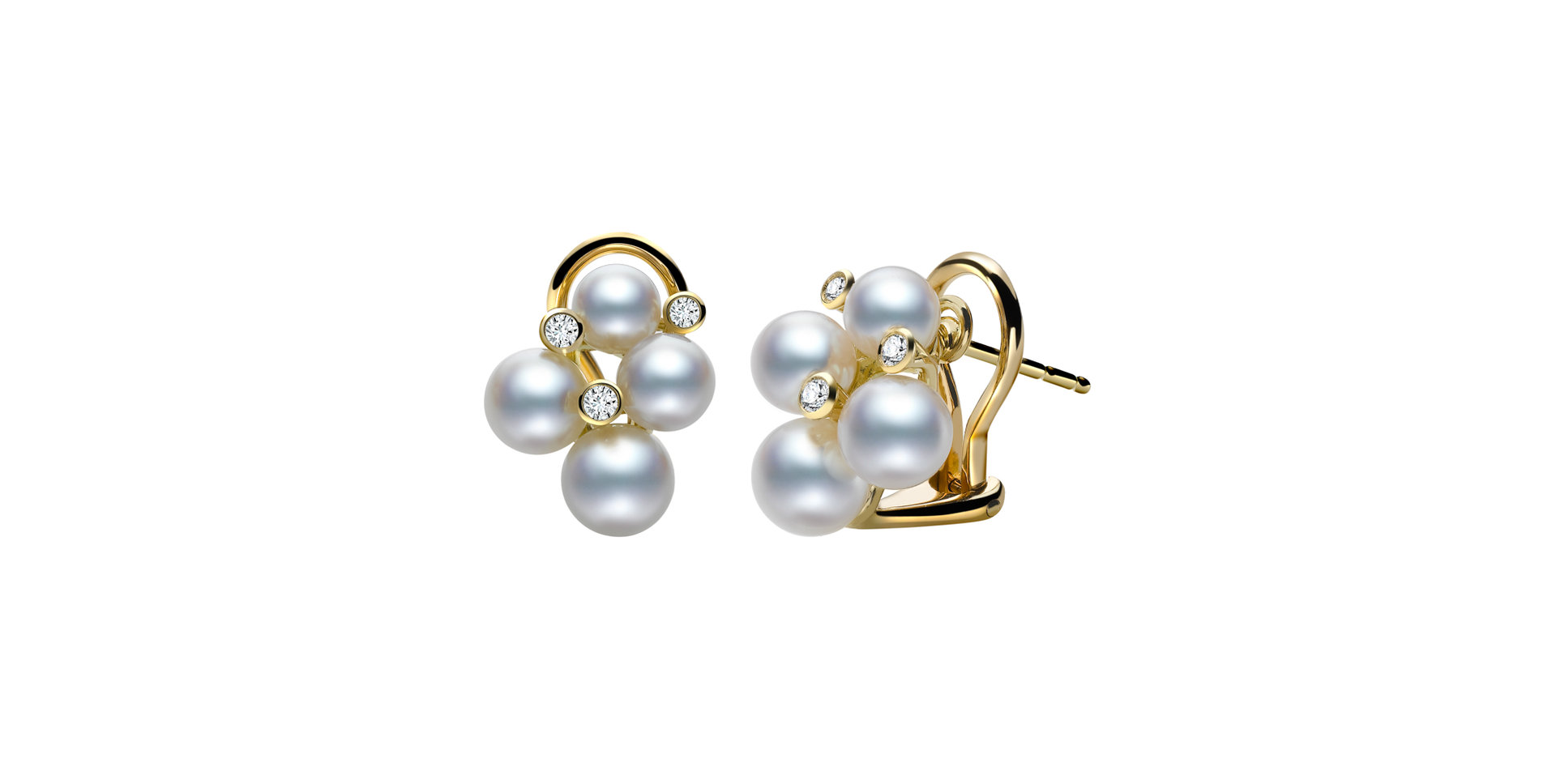 Náušnice s diamanty a bílými mořskými perlami Akoya Bubble Pearl