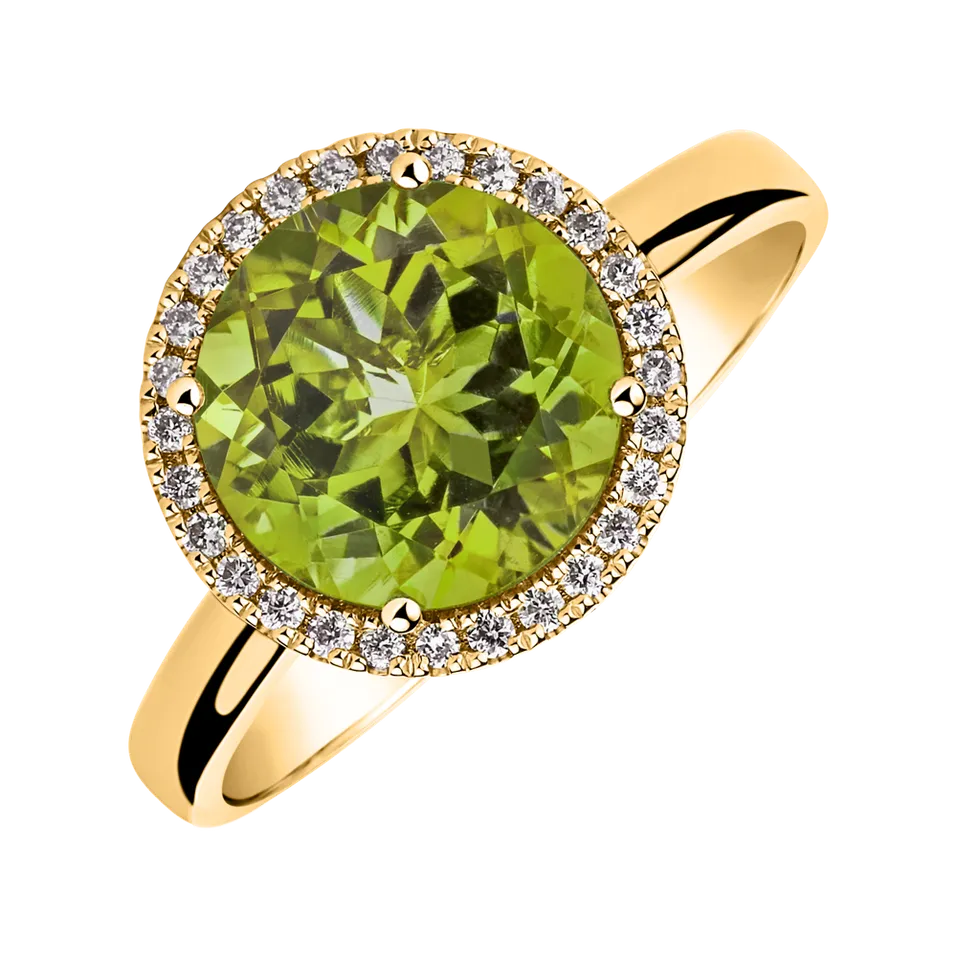 Prsten s diamanty a peridotem Bonbon