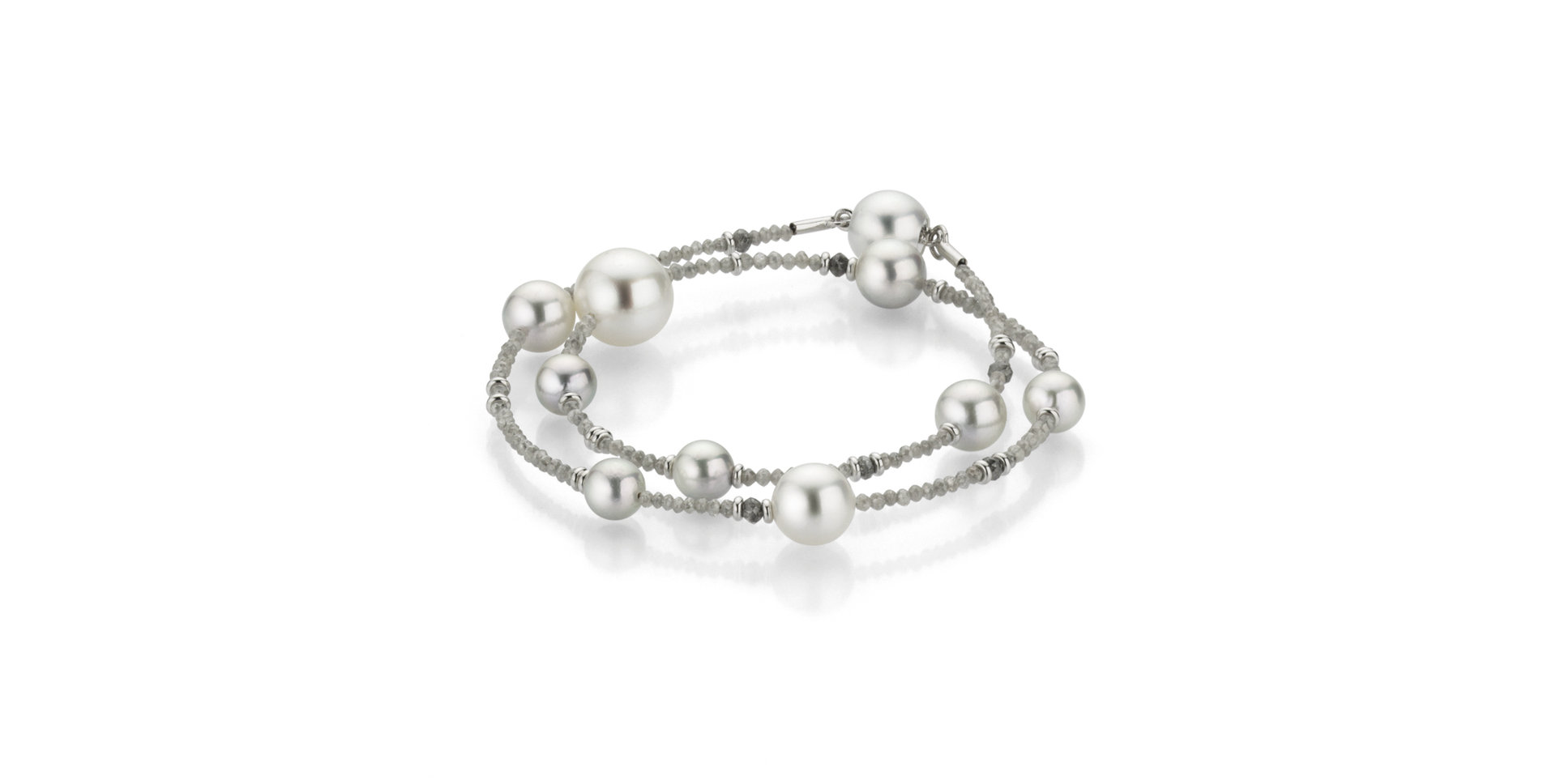 Náramek s diamanty a mořskými přírodními perlami Akoya  + bílými Jižními perlami Castaway