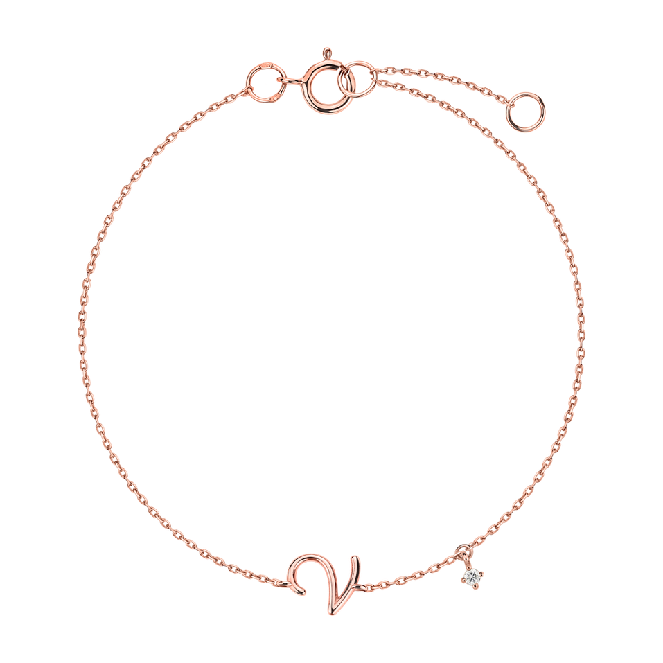 Náramek s diamantem Curly Letter V