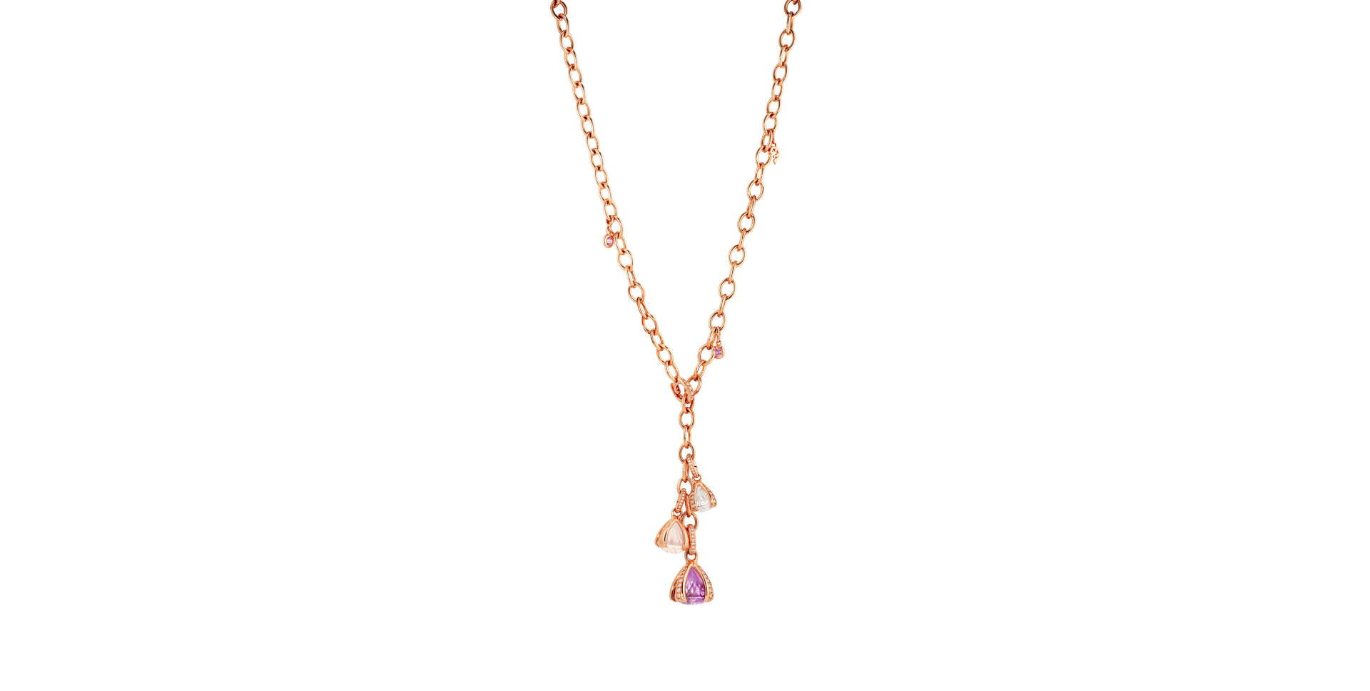 Náhrdelník s diamanty, ametystem, růženínem, křišťálem a růžovým safírem Capriccio