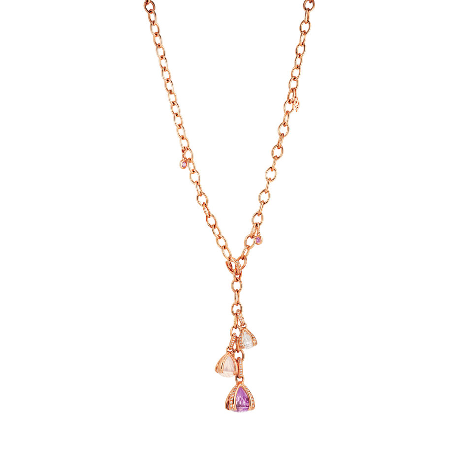 Náhrdelník s diamanty, ametystem, růženínem, křišťálem a růžovým safírem Capriccio