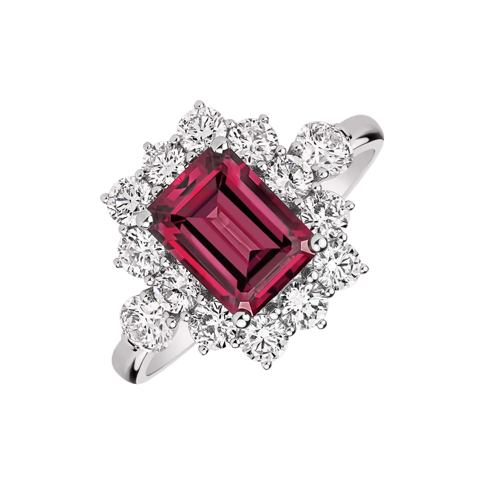 Prsten s diamanty a rhodolitem Wilhelmine