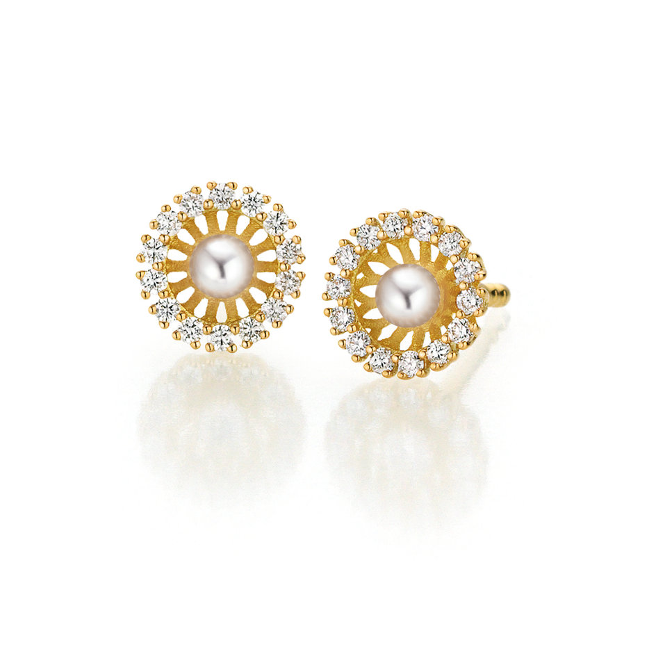 Náušnice s diamanty a perlou Swing Boho Pearl