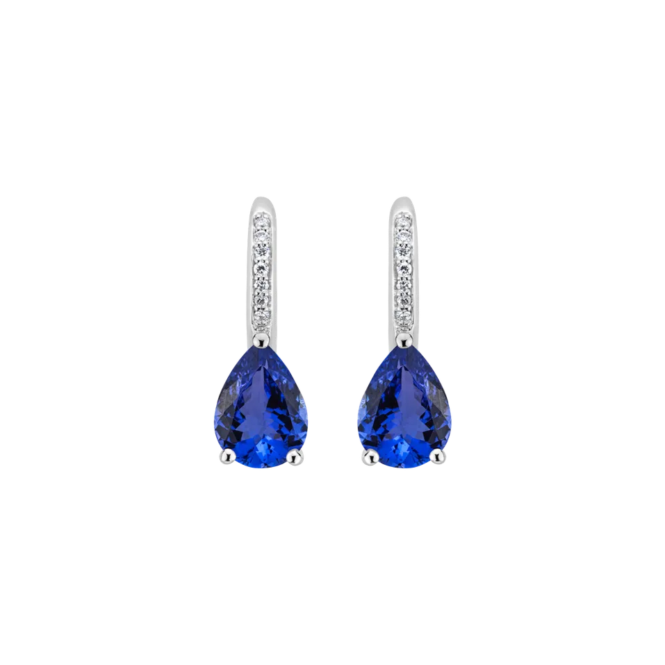 Náušnice s diamanty a tanzanitem Tearfall