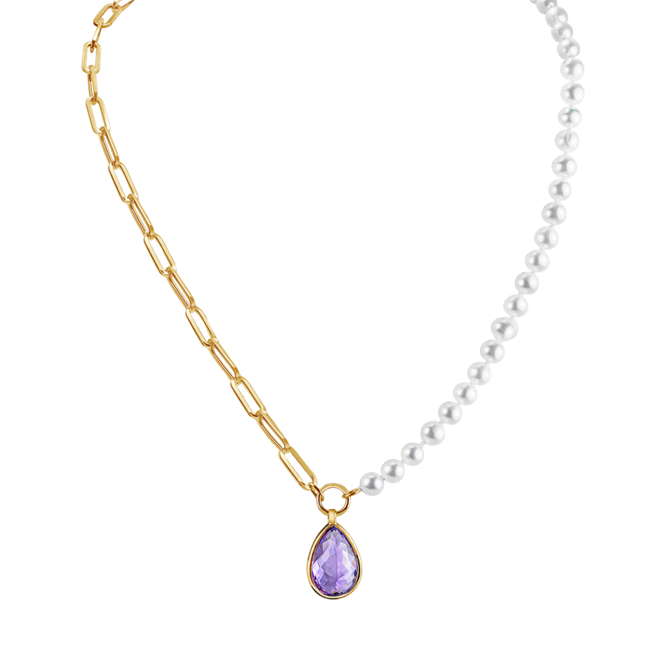 Náhrdelník s perlami a ametystem Lavender Twilight