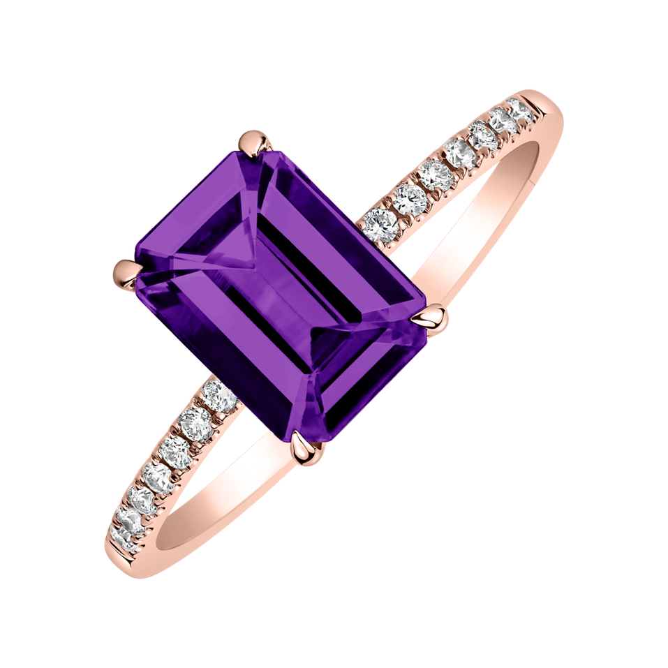 Prsten s diamanty a ametystem Mireth