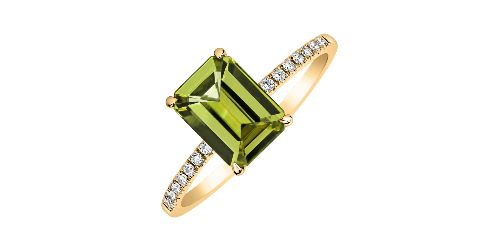 Prsten s diamanty a peridotem Mireth